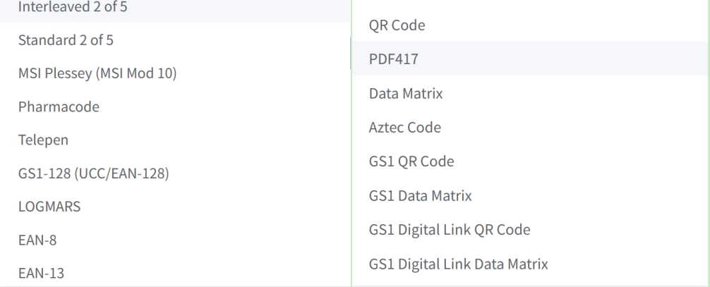 supported 1d 2d barcode formats understøttede 1d 2d stregkodeformater