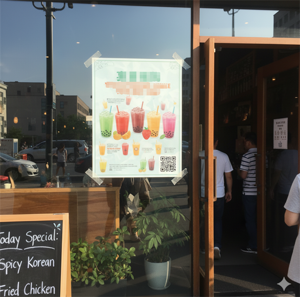 QR-kode p&aring; en salgsfremmende plakat ved butiksindgangen