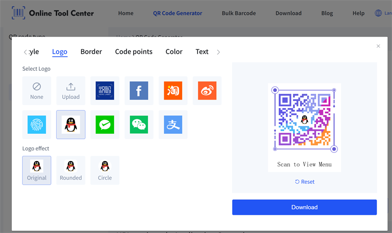 ERATE menu QR kode