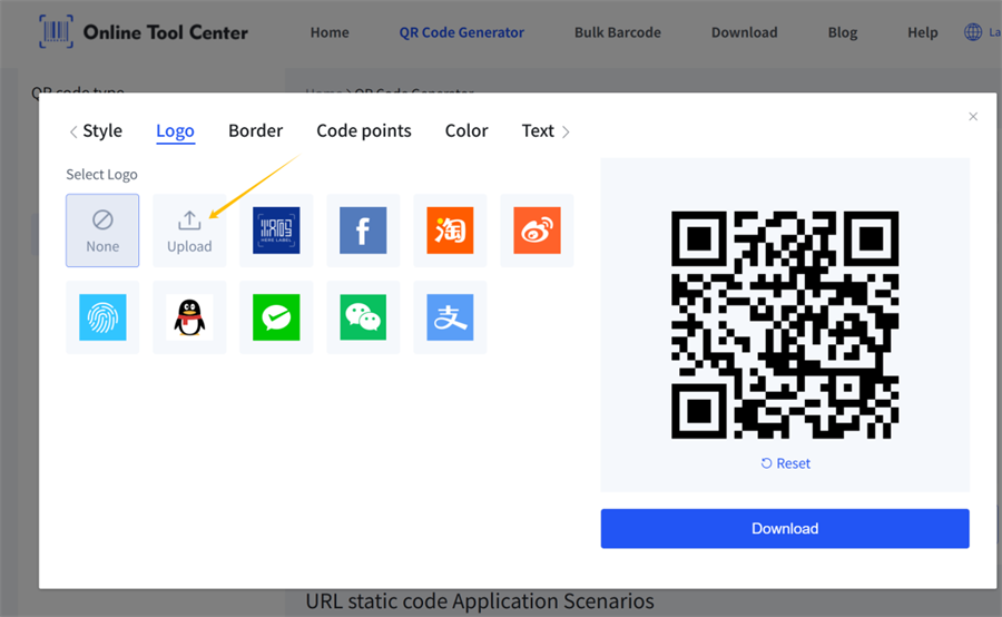 upload logo i qr kode generator