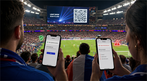 scanne QR-kode p&aring; en VM-kamp