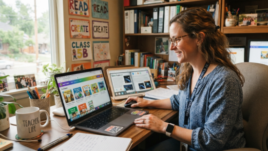 teacher using book creator tool lærer ved hjælp af bogskaber værktøj