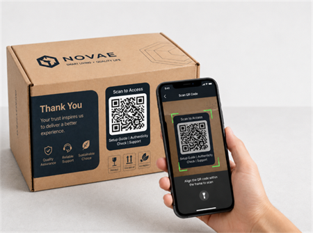 scan qr code on packing box scanne QR-kode på pakningskasse