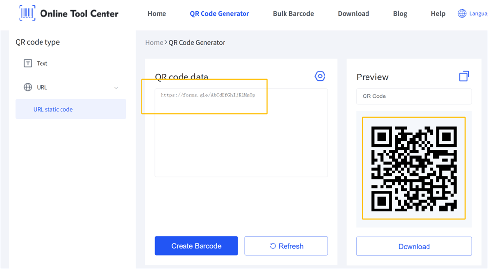 lave QR-kode til registreringsformular